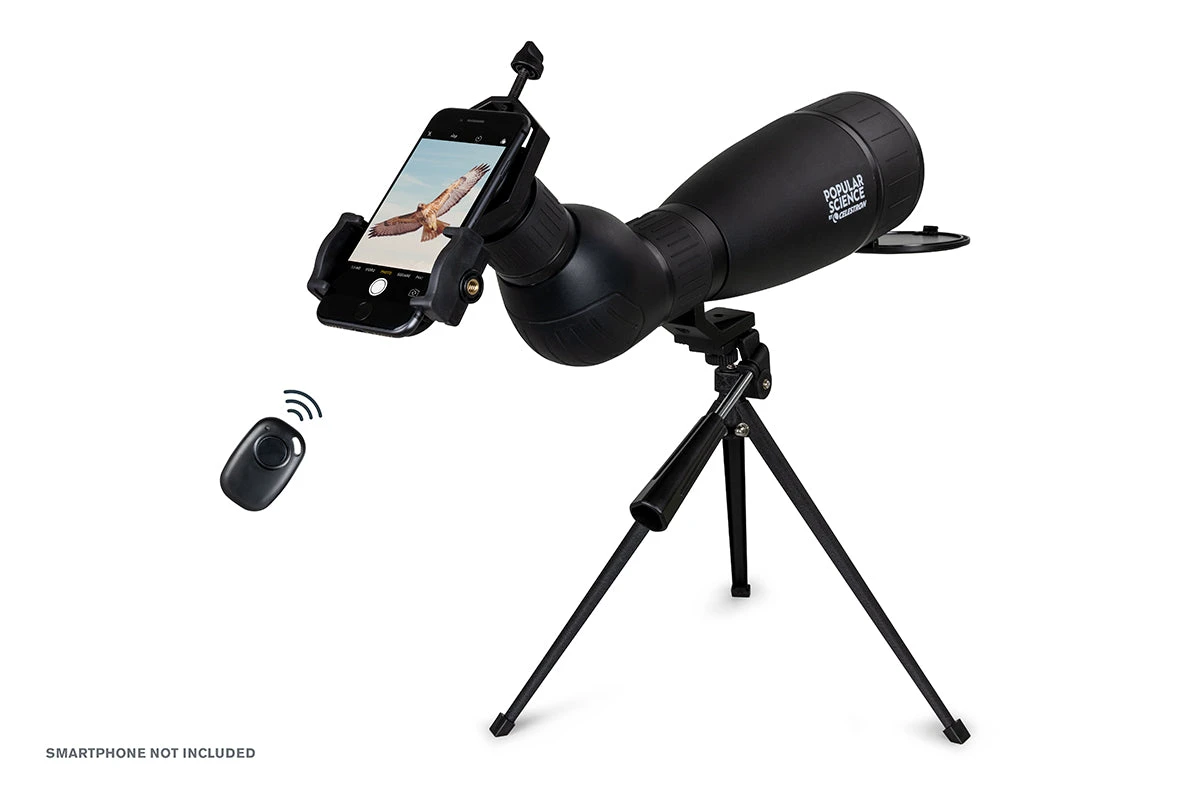 Popular Science By Celestron LandScout 20-60x80mm Angled Zoom Spotting Scope With Smartphone Adapter And Bluetooth Remote - Image 2