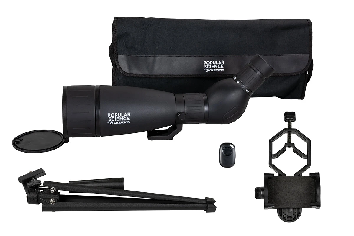 Popular Science By Celestron LandScout 20-60x80mm Angled Zoom Spotting Scope With Smartphone Adapter And Bluetooth Remote - Image 11