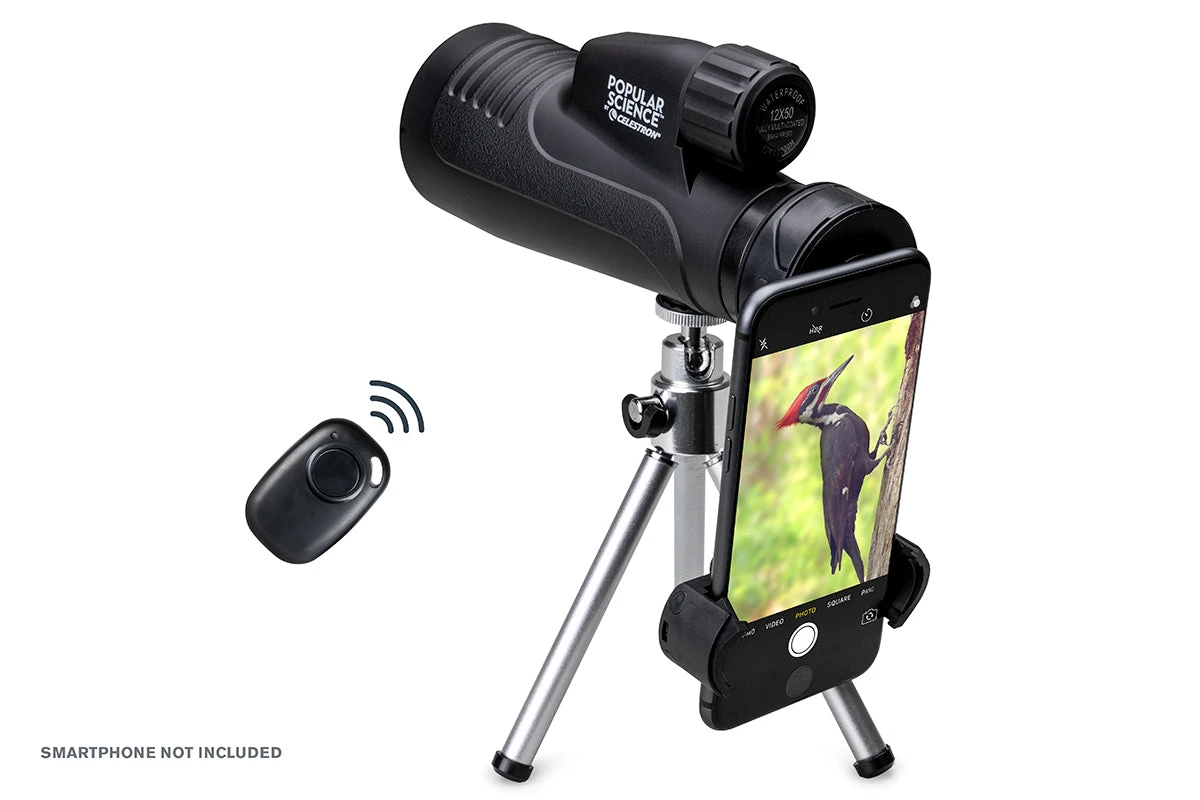Popular Science By Celestron Outland X 12x50mm Monocular With Tripod, Smartphone Adapter, And Bluetooth Remote